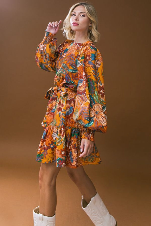 strapless open back dress Flying Tomato A Printed Woven Mini Mustard Dress