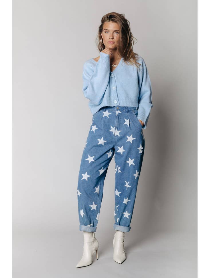 COLOURFUL REBEL Julia Star Momfit Pants | Denim Blue