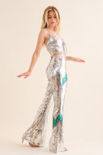 BLUE B 61199P SEQUIN FLARE THUNDERBOLT PRINT PANTS {SILVER}