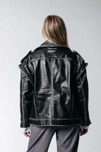 COLOURFUL REBEL Sage Leather Biker Jacket (BLACK DISTRESSED)