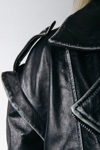 COLOURFUL REBEL Sage Leather Biker Jacket (BLACK DISTRESSED)