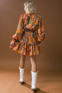 FLYING TOMATO A Printed Woven Mini Mustard Dress - ID20406