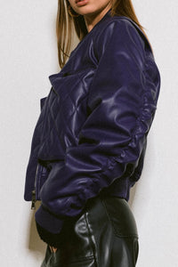 VIBRANT M.i.U Vegan Leather Bomber Jacket [PURPLE)