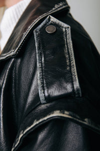 COLOURFUL REBEL Sage Leather Biker Jacket (BLACK DISTRESSED)