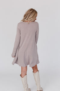 THIRD BIRD NEST Jake Long Sleeve Crewneck Dress - Mocha Latte