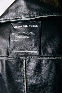 COLOURFUL REBEL Sage Leather Biker Jacket (BLACK DISTRESSED)