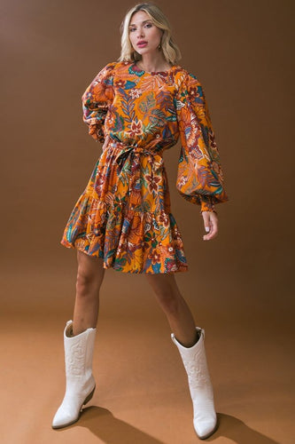 FLYING TOMATO A Printed Woven Mini Mustard Dress - ID20406