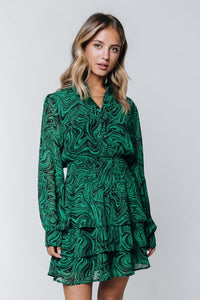 COLOURFUL REBEL Liquid Paint Mini Green Shirt Dress