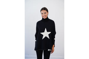 TOSS DESIGNS One Size Mock Neck Sweater- Star Black/White