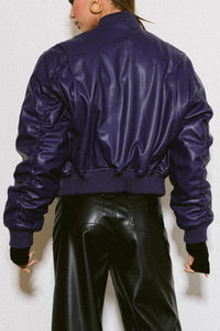 VIBRANT M.i.U Vegan Leather Bomber Jacket [PURPLE)