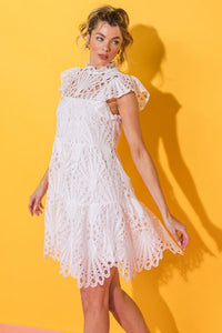 FLYING TOMATO A Lace Mini Off White Dress - ID19555