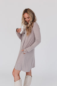 THIRD BIRD NEST Jake Long Sleeve Crewneck Dress - Mocha Latte