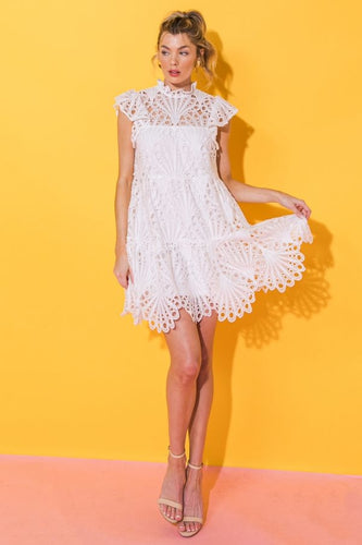 FLYING TOMATO A Lace Mini Off White Dress - ID19555