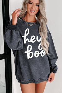 PARTYEIGHT Hey Boo Graphic Corded Halloween Sweatshirt (GREY)