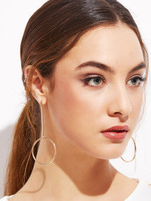 GOLD PLATED HOLLOW CIRCLE BAR LONG DROP EARRINGS