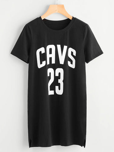 Varsity Print Vented Hem Tee Dress