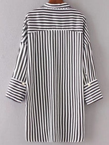Vertical Striped High Low Shirt Dress