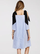 Contrast Tie Cold Shoulder Vertical Striped Dress