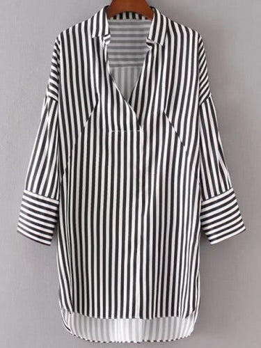 Vertical Striped High Low Shirt Dress