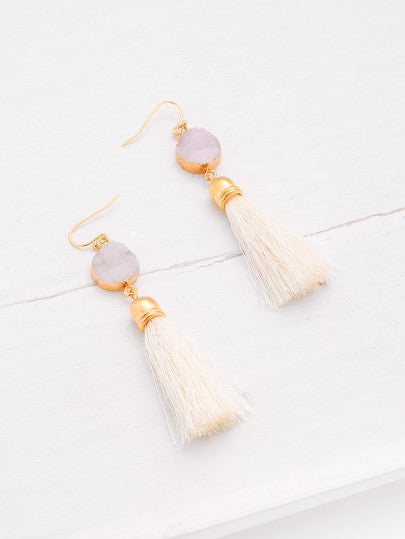 Crystal Detail Tassel Drop Earrings