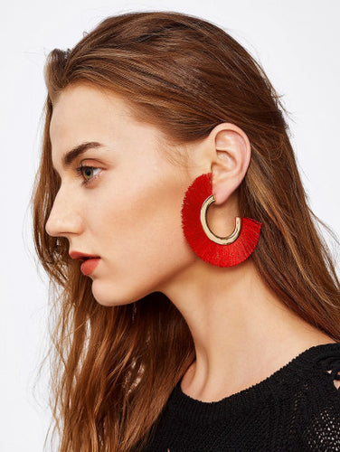 Fringe Detail Fan Shaped Stud Earrings