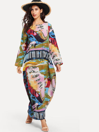 Graphic Print Hidden Pocket Longline Dress