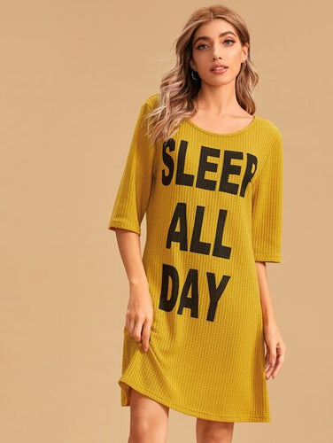 SLOGAN GRAPHIC HALF SLEEVE NIGHT DRESS