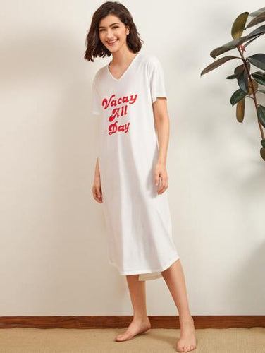 V-neck Letter Graphic Lounge Dress