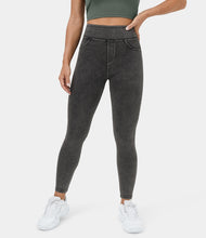 HALARA HIGH WAISTED BACK SIDE POCKET STRETCHY KNIT DENIM CASUAL LEGGINGS {BLACK}