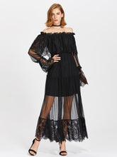 Frill Off Shoulder Lace Overlay Tiered Dress