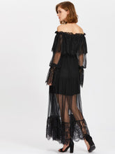 Frill Off Shoulder Lace Overlay Tiered Dress