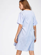 Vertical Striped Tie Side Dip Hem Dress