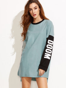 Color Block Letter Print High Low Sweatshirt Dress