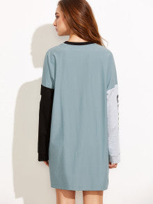 Color Block Letter Print High Low Sweatshirt Dress