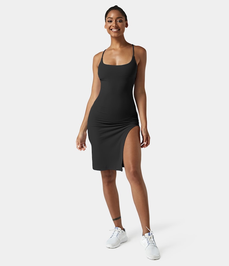 halara bodycon dress Halara Ruched Lace Up Bodycon Midi Casual dress Casual dress - Begonia Rouge