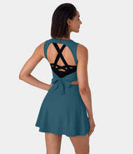 HALARA ROUND NECK SLEEVELESS TIE BACK CUT OUT 2-IN-1 BACKLESS DRESS (INDIAN TEAL)