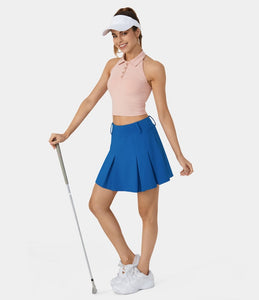 HALARA HIGH WAISTED 2-IN-1 POCKET A LINE PLEATED GOLF SKIRT-GOLF TEE POCKET (VICTORIA BLUE)