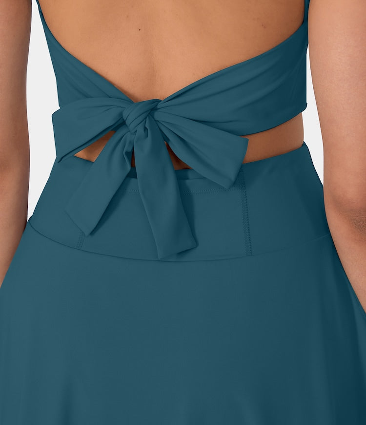 HALARA ROUND NECK SLEEVELESS TIE BACK CUT OUT 2-IN-1 BACKLESS DRESS (INDIAN TEAL) INDIAN TEAL / SMALL HALARA ROUND NECK SLEEVELESS TIE BACK CUT OUT 2-IN-1 BACKLESS DRESS (INDIAN TEAL) INDIAN TEAL / SMALL
