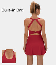 HALARA BACKLESS CUT OUT TWISTED SIDE POCKET 2-in-1 BARRE BALLET DANCE DRESS {ROCCO RED)