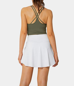 HALARA EVERYDAY Cloudful™ AIR CROSSOVER 2-IN-1 SIDE POCKET TENNIS SKIRT-LUCID (WHITE & BANANA)