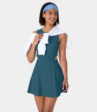 HALARA ROUND NECK SLEEVELESS TIE BACK CUT OUT 2-IN-1 BACKLESS DRESS (INDIAN TEAL)