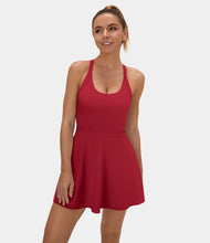 HALARA BACKLESS CUT OUT TWISTED SIDE POCKET 2-in-1 BARRE BALLET DANCE DRESS {ROCCO RED)