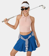 HALARA HIGH WAISTED 2-IN-1 POCKET A LINE PLEATED GOLF SKIRT-GOLF TEE POCKET (VICTORIA BLUE)