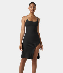 HALARA EVERYDAY SPLIT STRAP BODYCON MIDI CHILL DRESS-SENSATIONAL (BLACK)