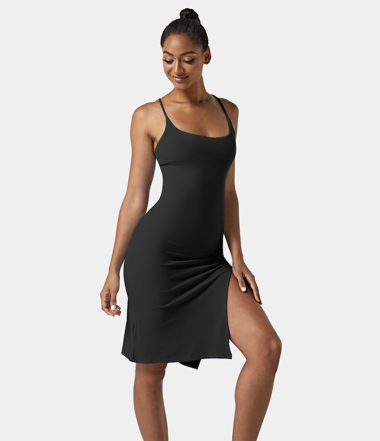 halara black dress EVERYDAY SPLIT STRAP BODYCON MIDI CHILL DRESS-SENSATIONAL (BLAC – MooMoos CLOSET Modern Gothic Black Boho Do not iron flirty Color:Picture Color