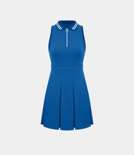 HALARA COLLARED HALF ZIP SIDE POCKET2-PIECE PLEATED GOLF DRESS-GOLF TEE POCKET (INDIGO BLUE)