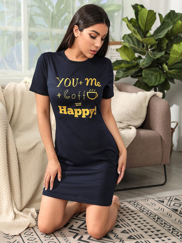 Slogan Graphic Short Sleeve Lounge Dress