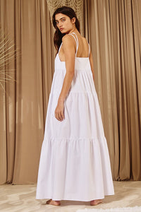 BUCKETLIST V NECK STRAPPY TIERED MAXI DRESS (OFF WHITE & TAN)