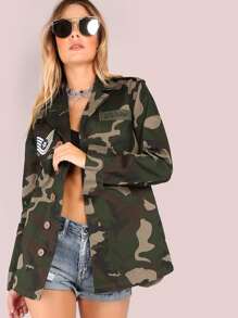 Lightweight Camo Patch Button Down Jacket CAMOUFLAGE