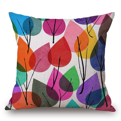 COLORFUL LEAVES PATTERN LINEN PILLOW COVER